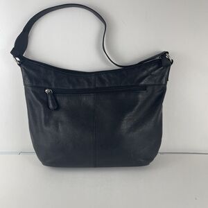 Pielino Black Leather Crescent Hobo Bag